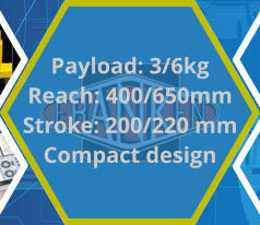 Payload: 3/6kg Reach: 400/650mm Stroke: 200/220 mm Compact design